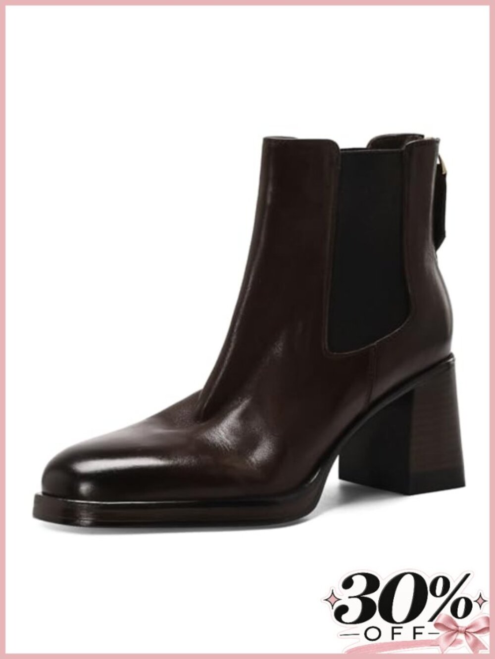 Genuine Leather Ankle Boots Round Toe Elastic Slip-On Chunky Heel Booties